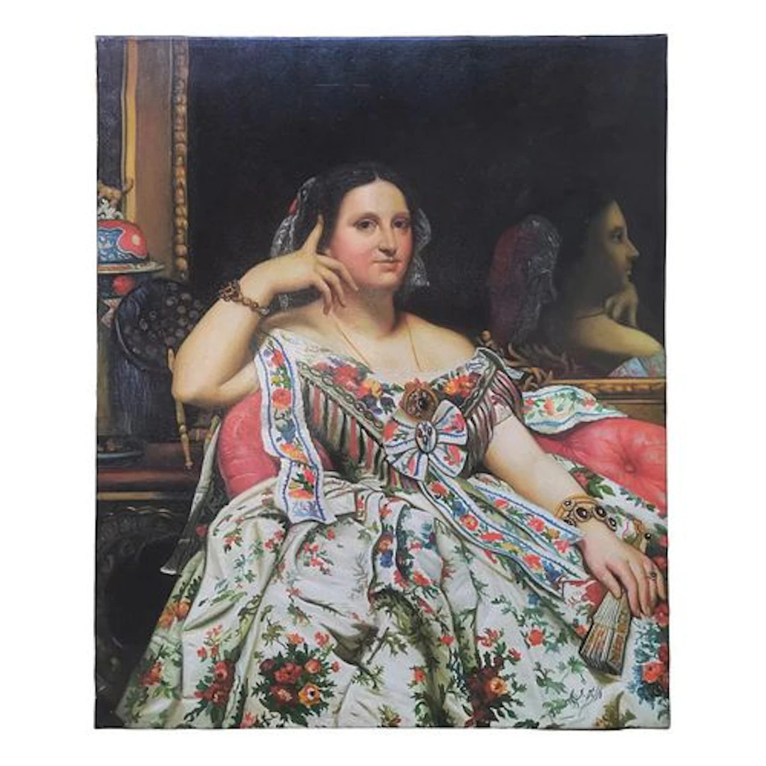 Mid-20th Century Signed S. Hills - Seated Lady in Floral Gown, Oil on Canvas