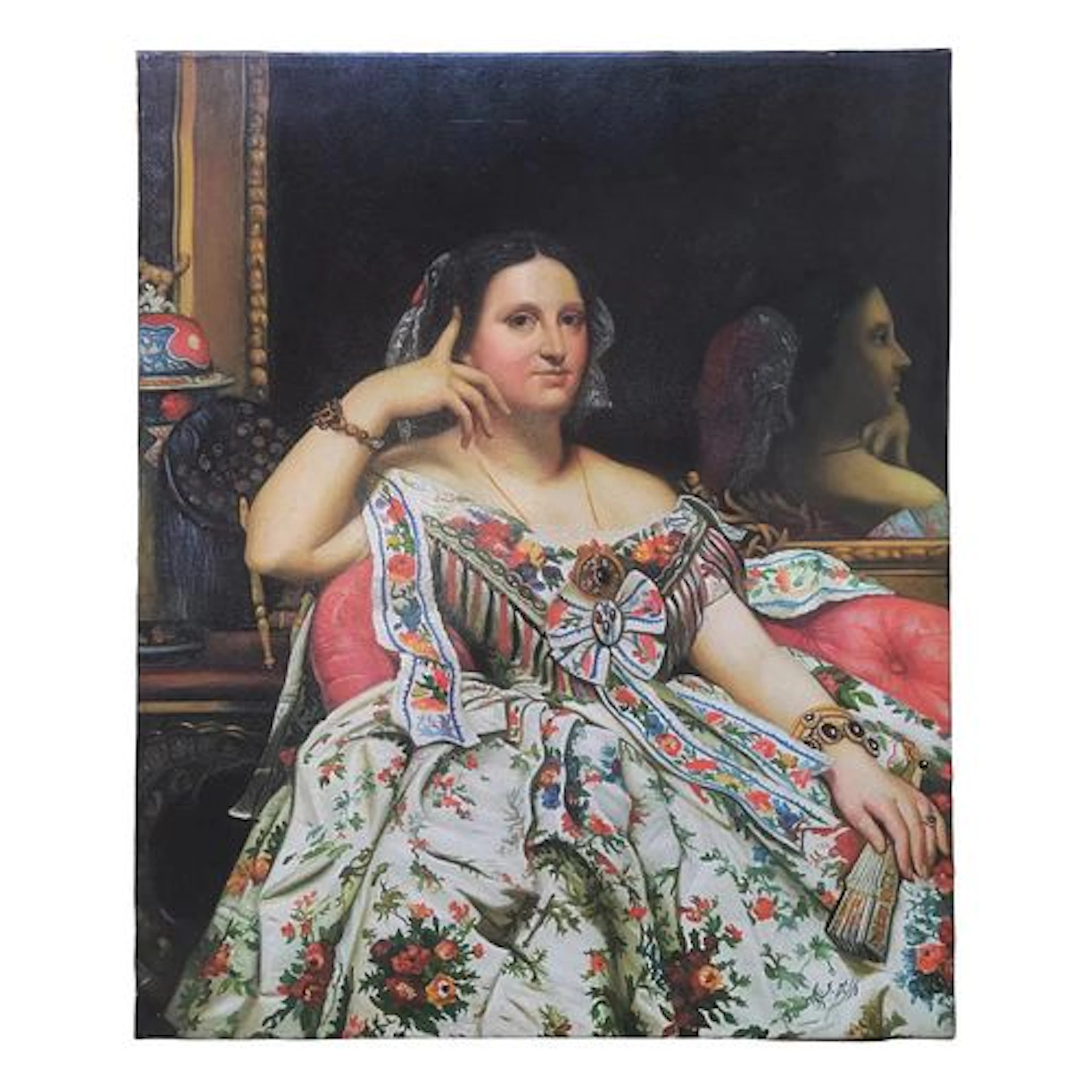 Mid-20th Century Signed S. Hills - Seated Lady in Floral Gown, Oil on Canvas