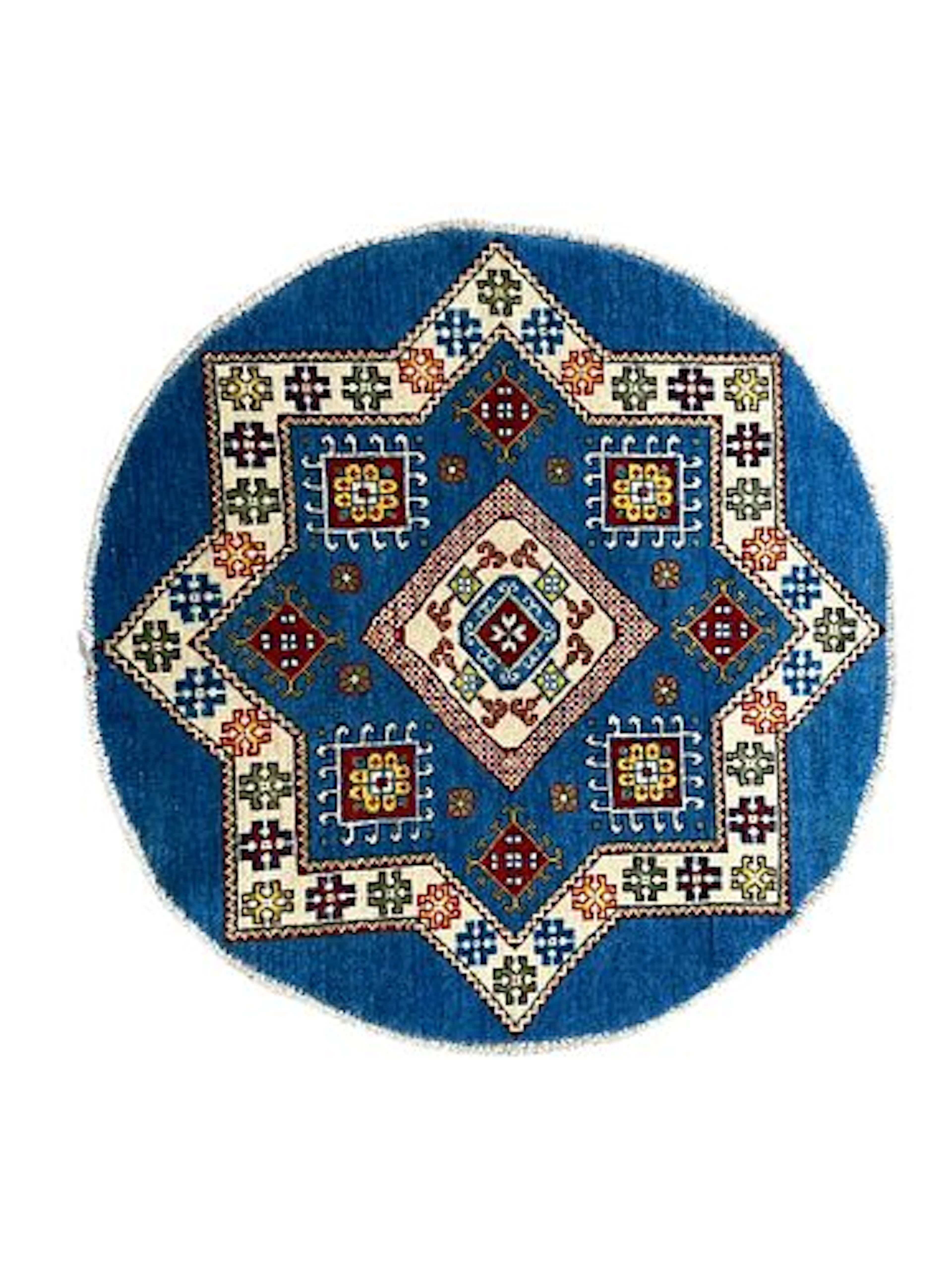 Afghan Tribal Geometric Round Wool Rug 3'3" x 3'3"