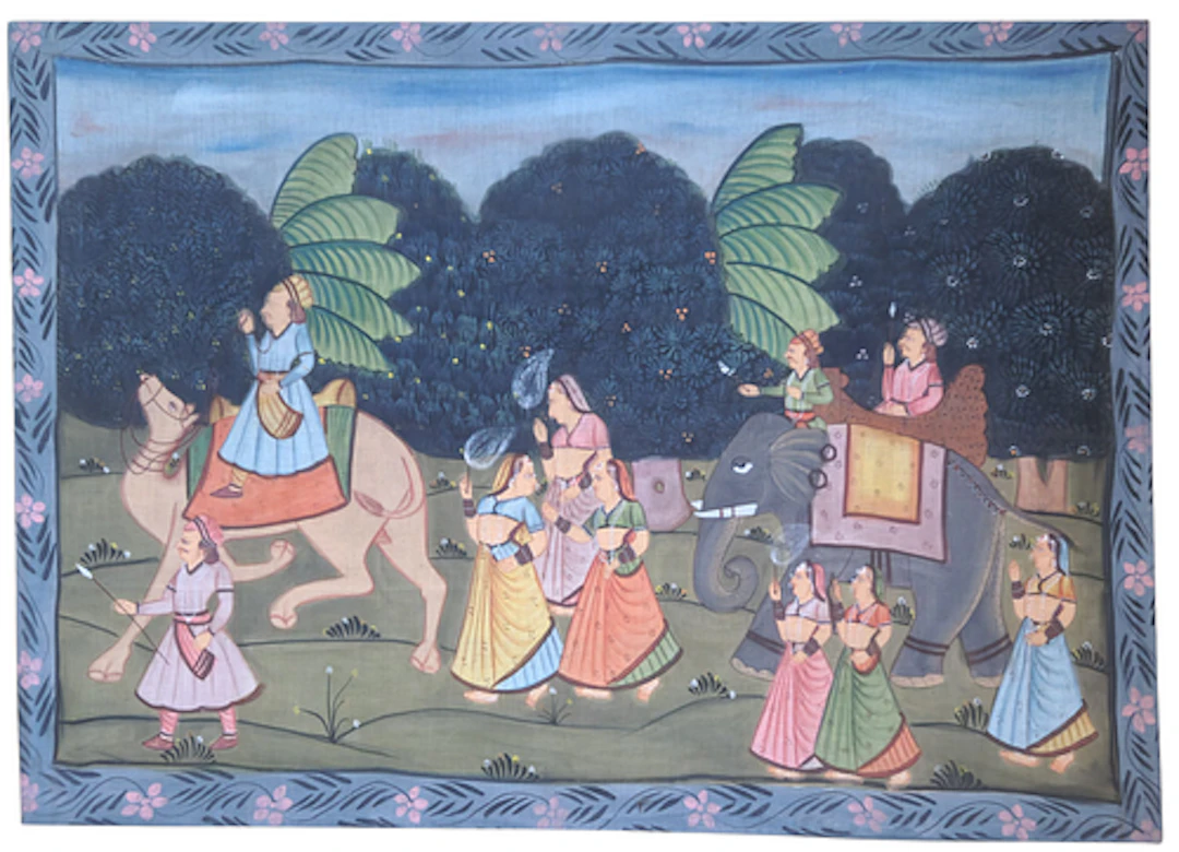 Early 20th Century Indian Processional Scene with Elephant and Camel