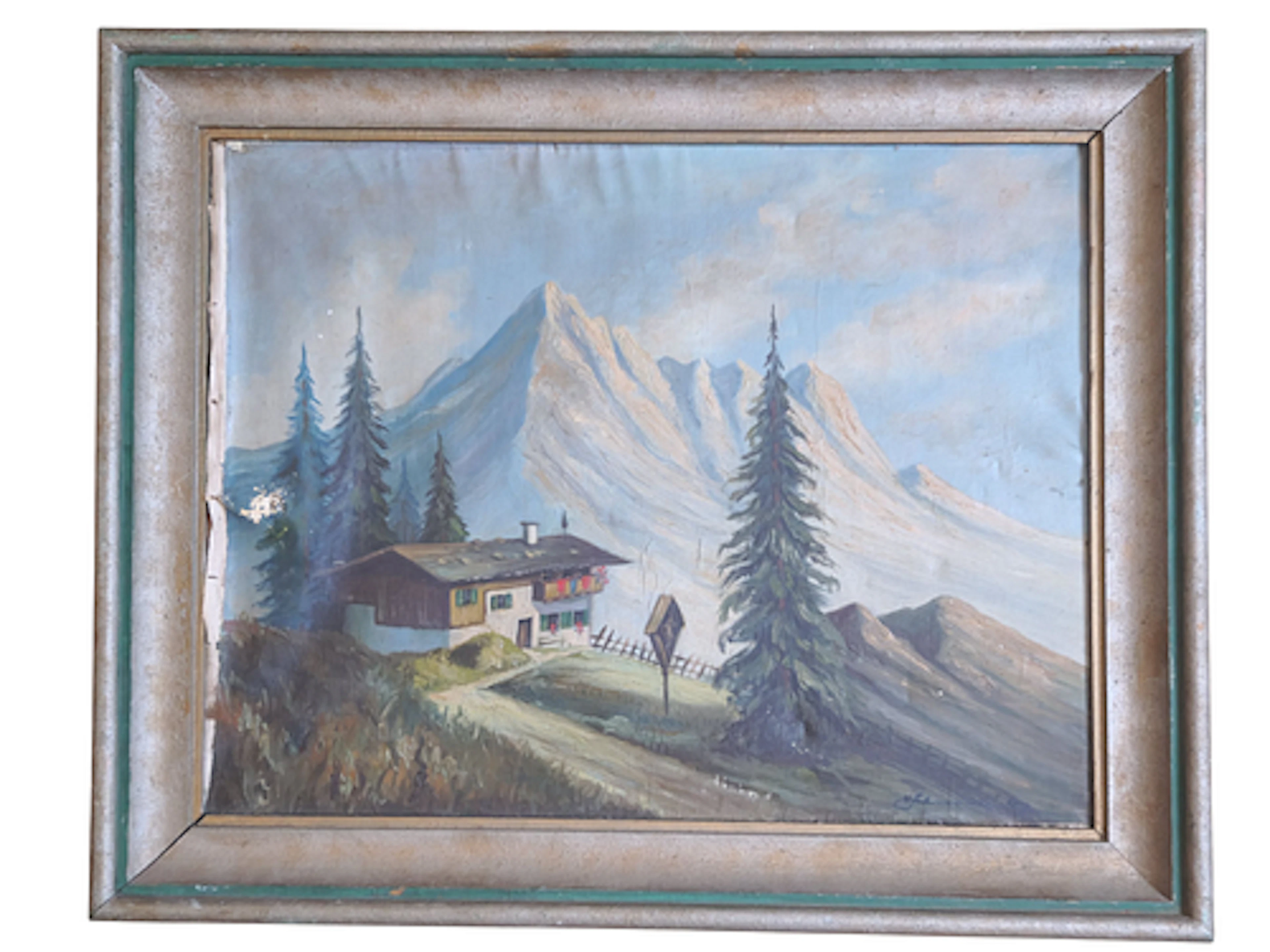 European School - Alpine Mountain Landscape with Chalet, Oil on Canvas