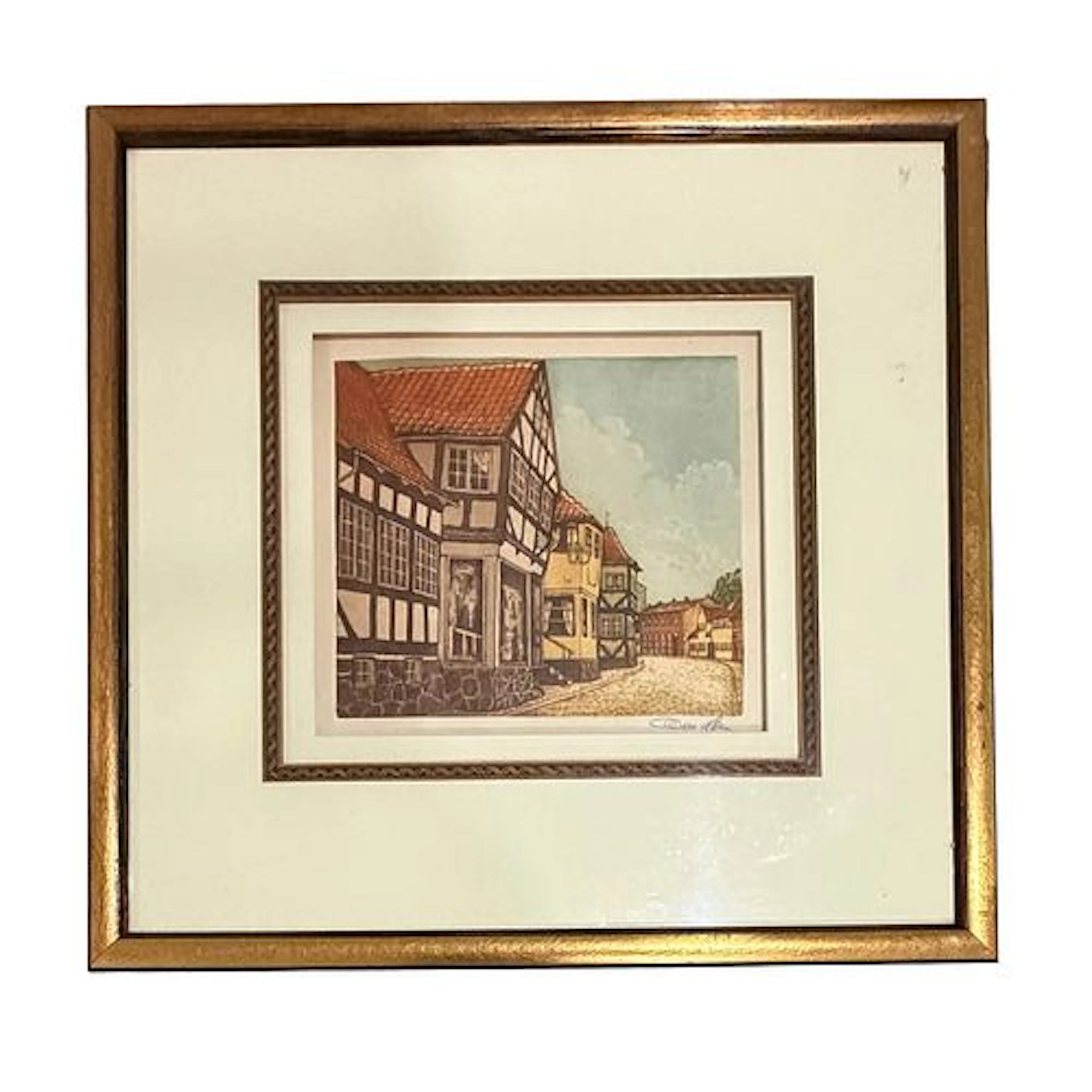 Late 20th Century Otto Holm - Sonderborg Street Scene, Hand-Colored Etching