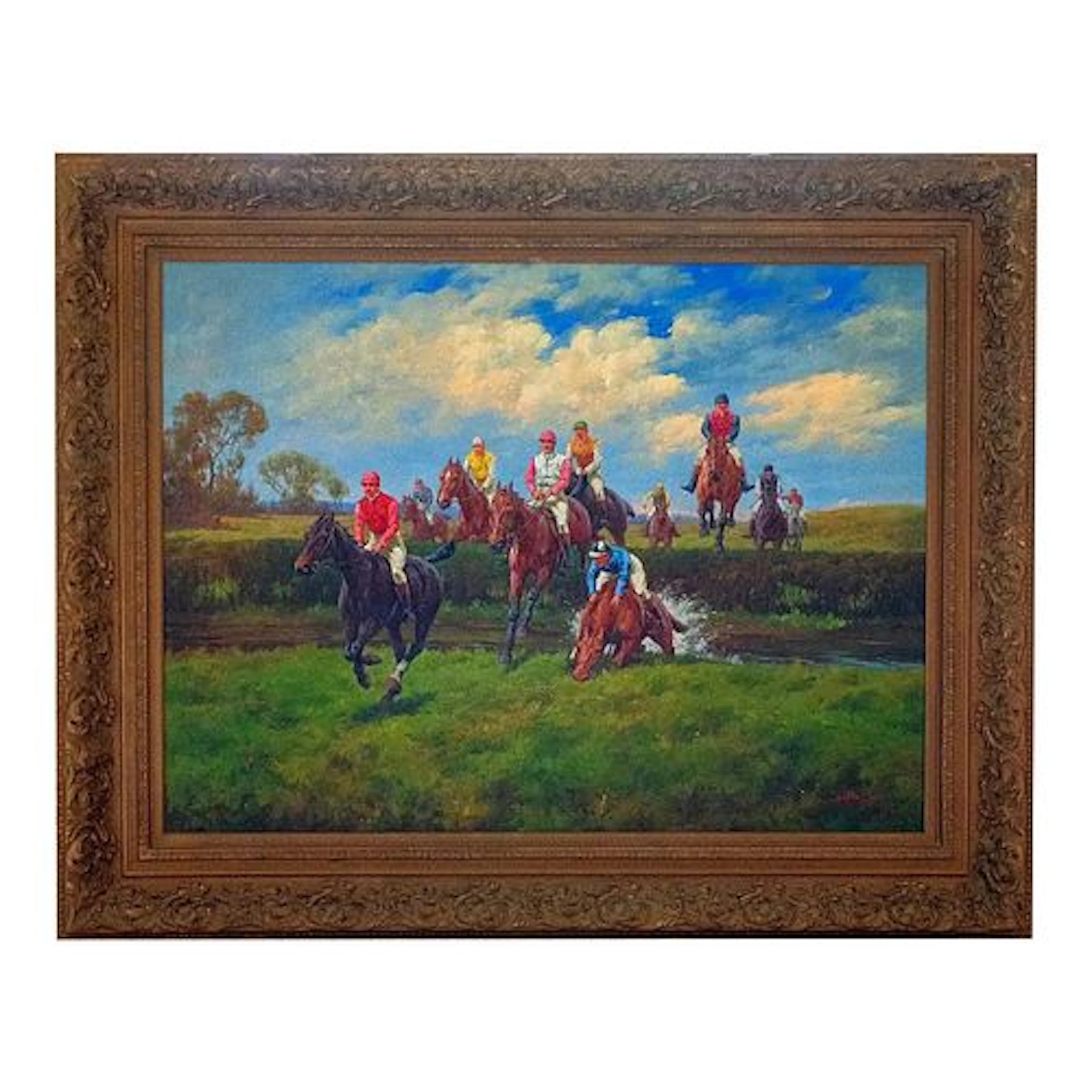 Mid-20th Century Salvator Domingo - Horse Racing Scene, Oil on Canvas