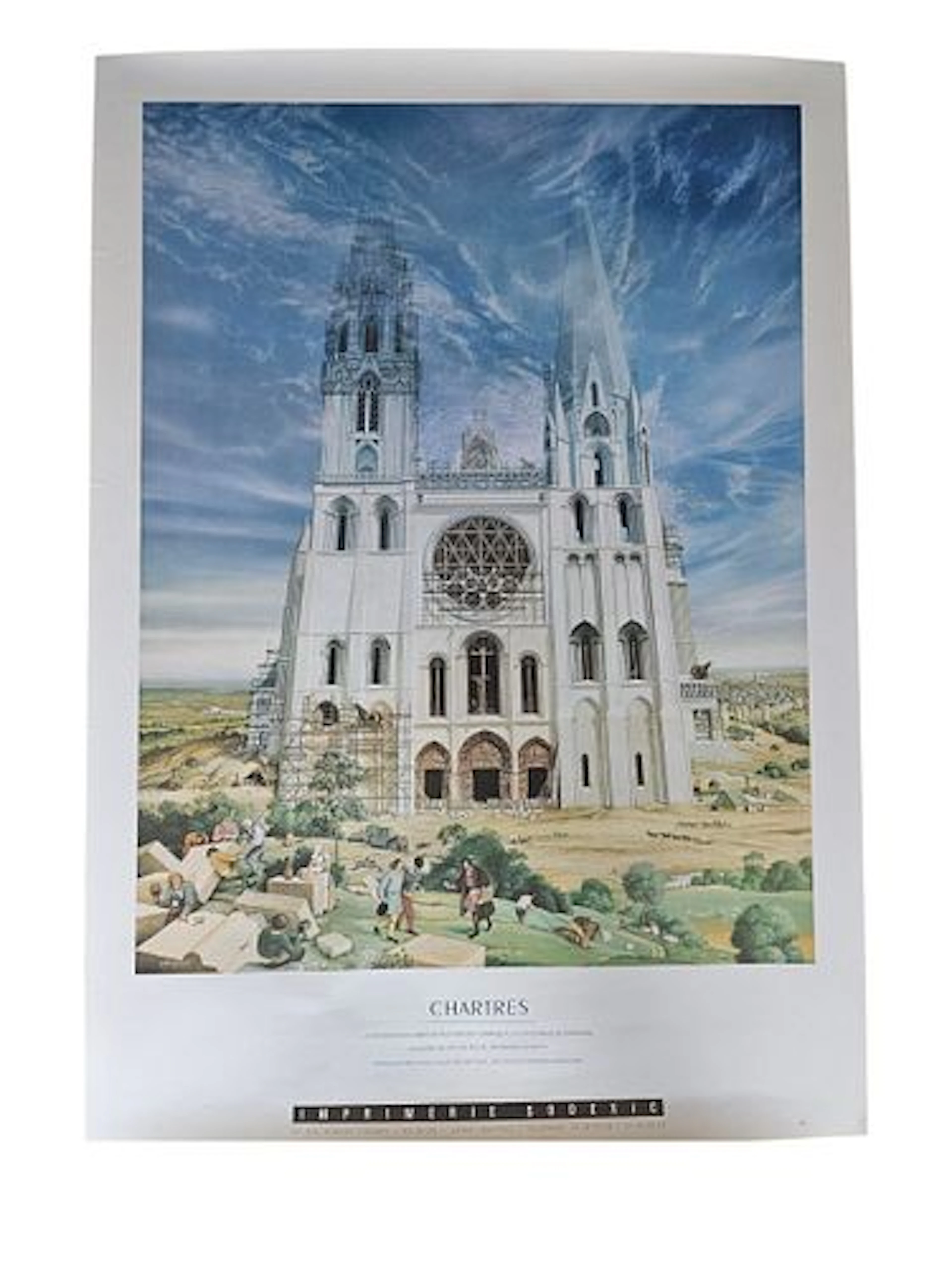 Chartres Cathedral, French Color Lithograph Poster by Imprimerie Sodexic