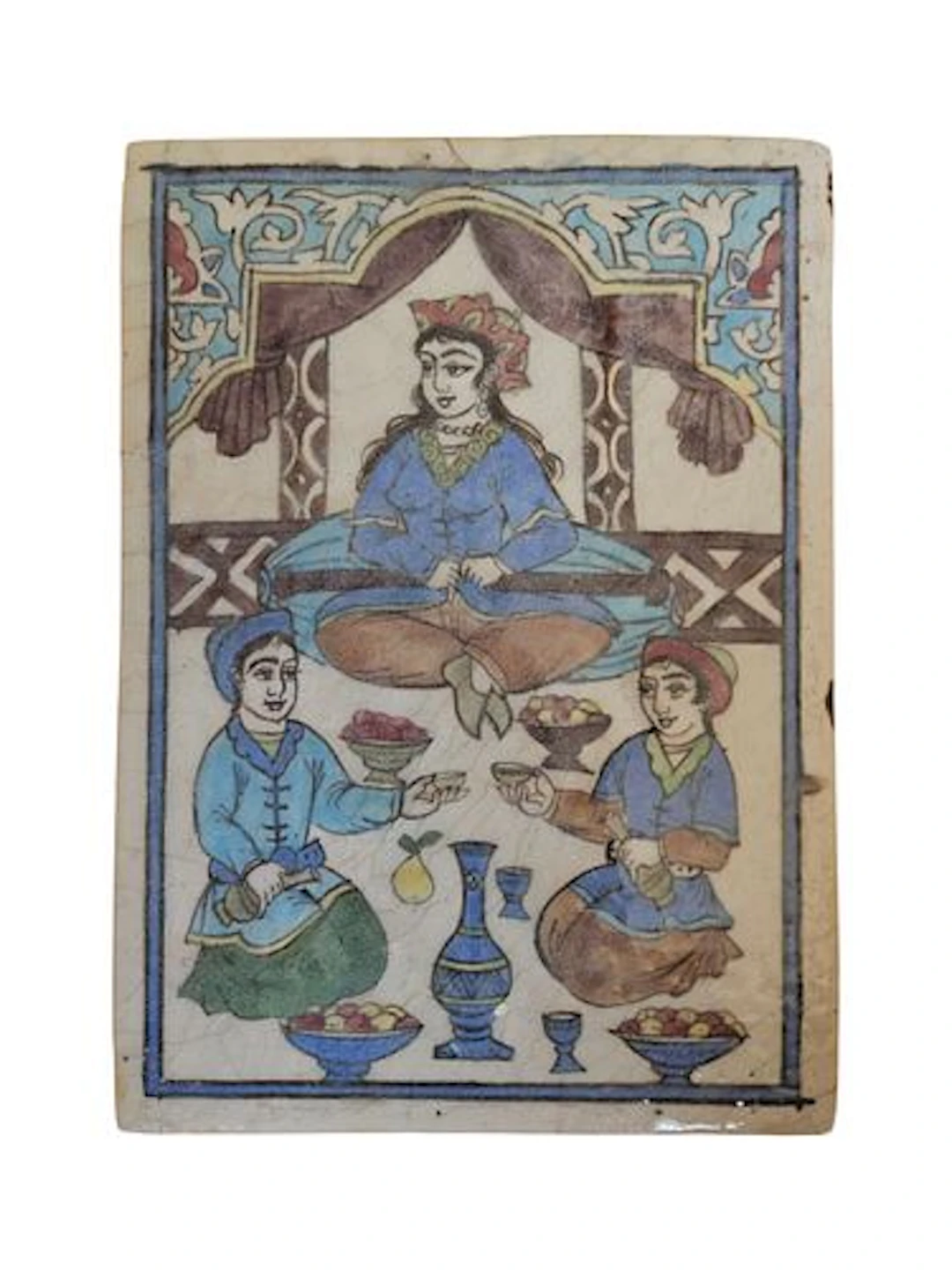 Qajar Persian Polychrome Ceramic Tile with Figural Scene, Circa 19th Century
