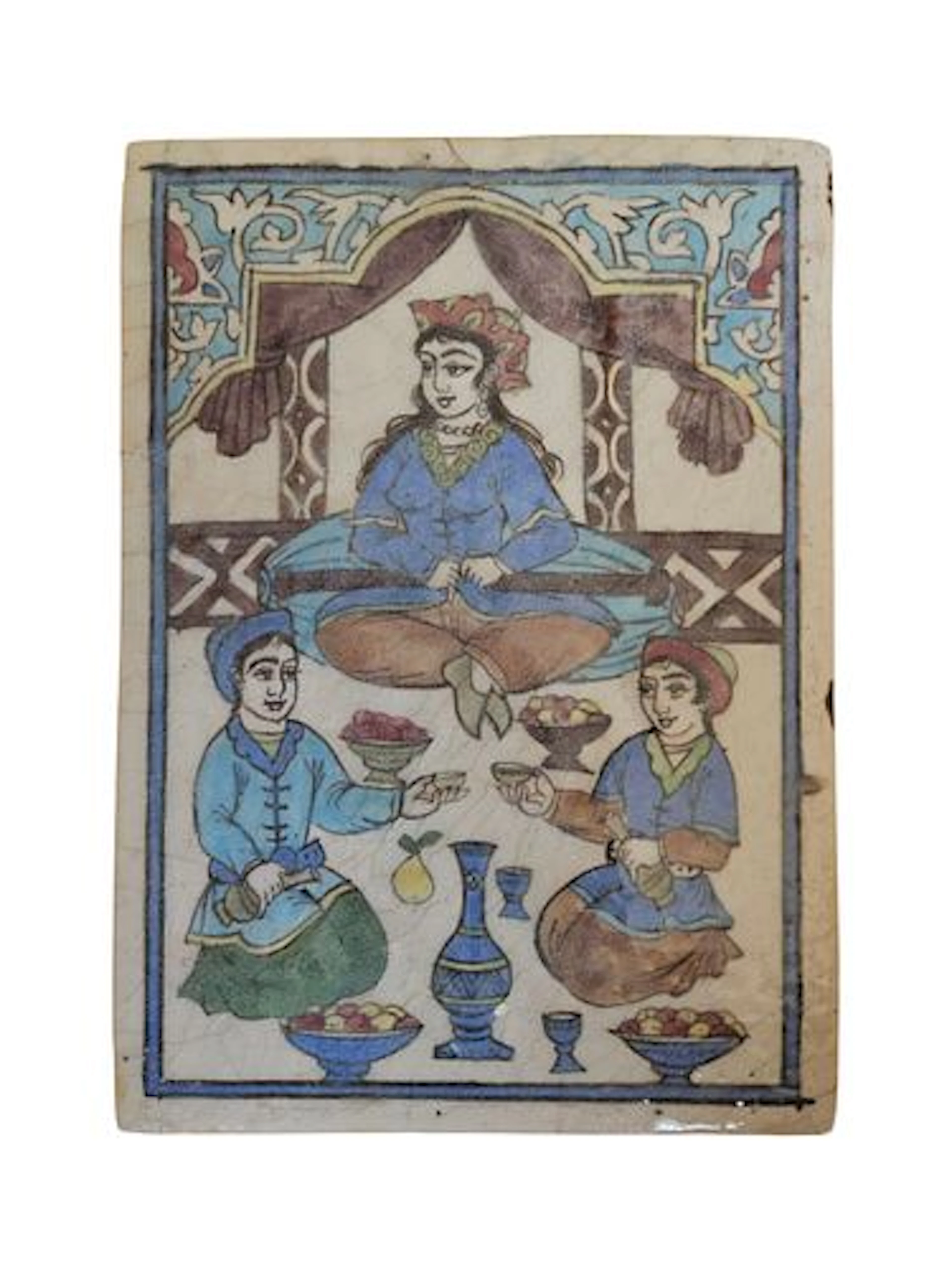 Qajar Persian Polychrome Ceramic Tile with Figural Scene, Circa 19th Century