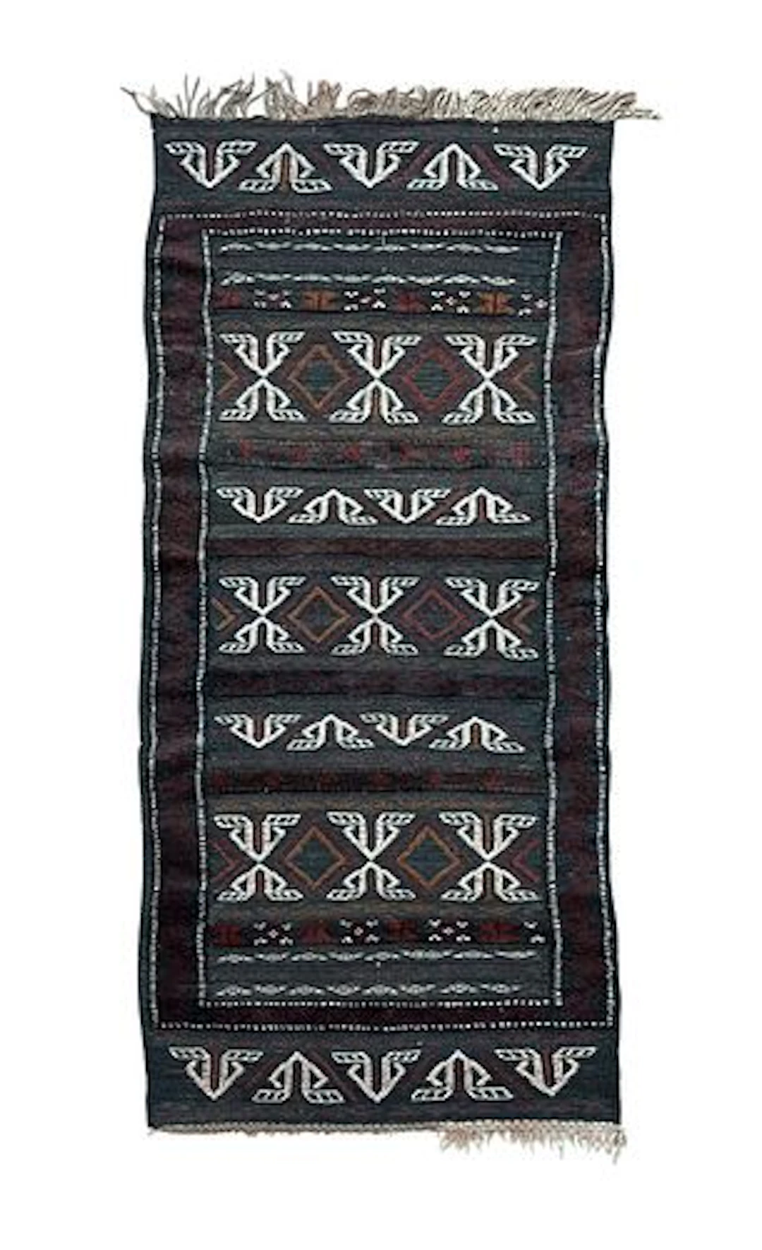 Vintage Afghan Tribal Soumak Wool Rug 2'1" x 5'6"