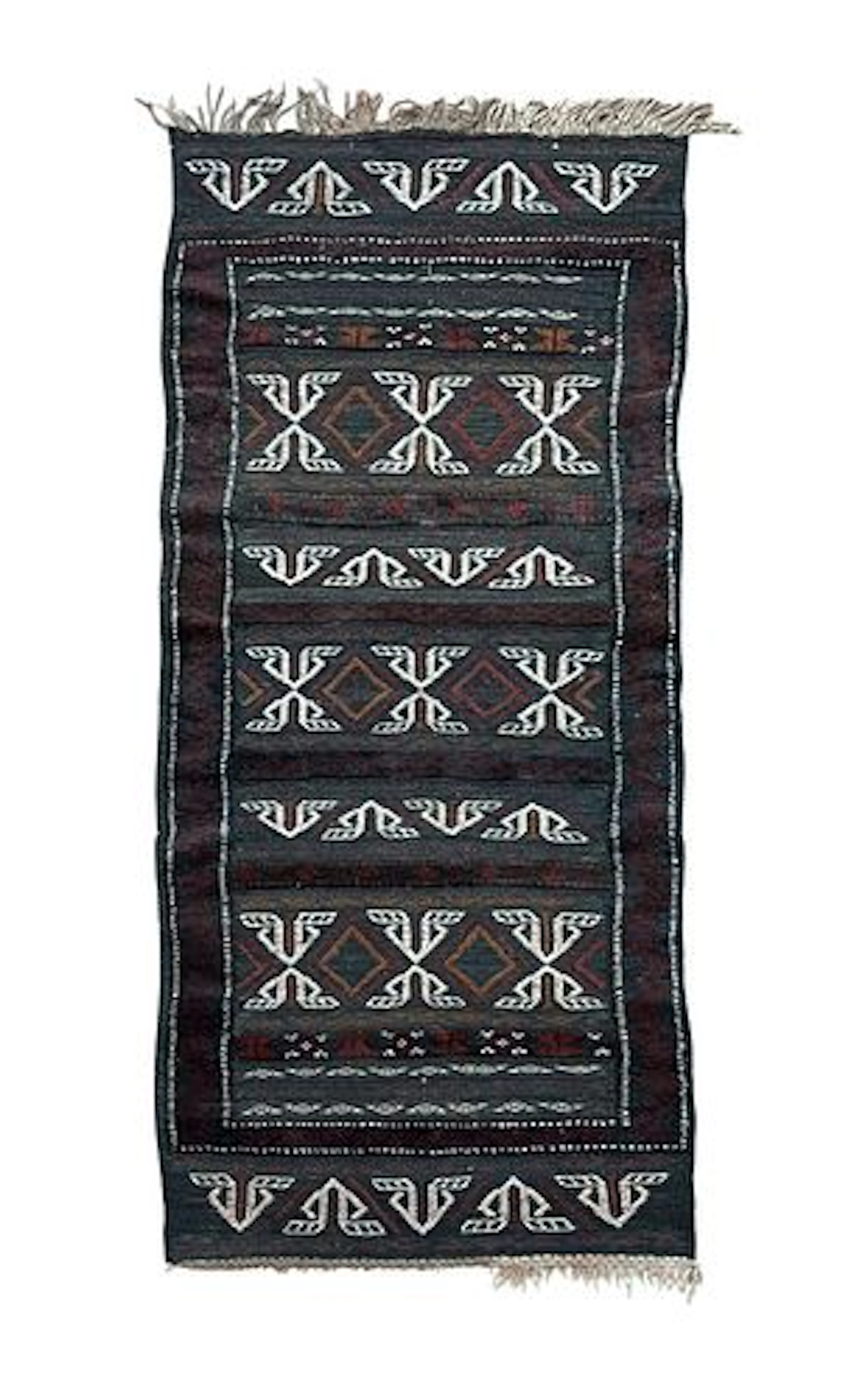 Vintage Afghan Tribal Soumak Wool Rug 2'1" x 5'6"