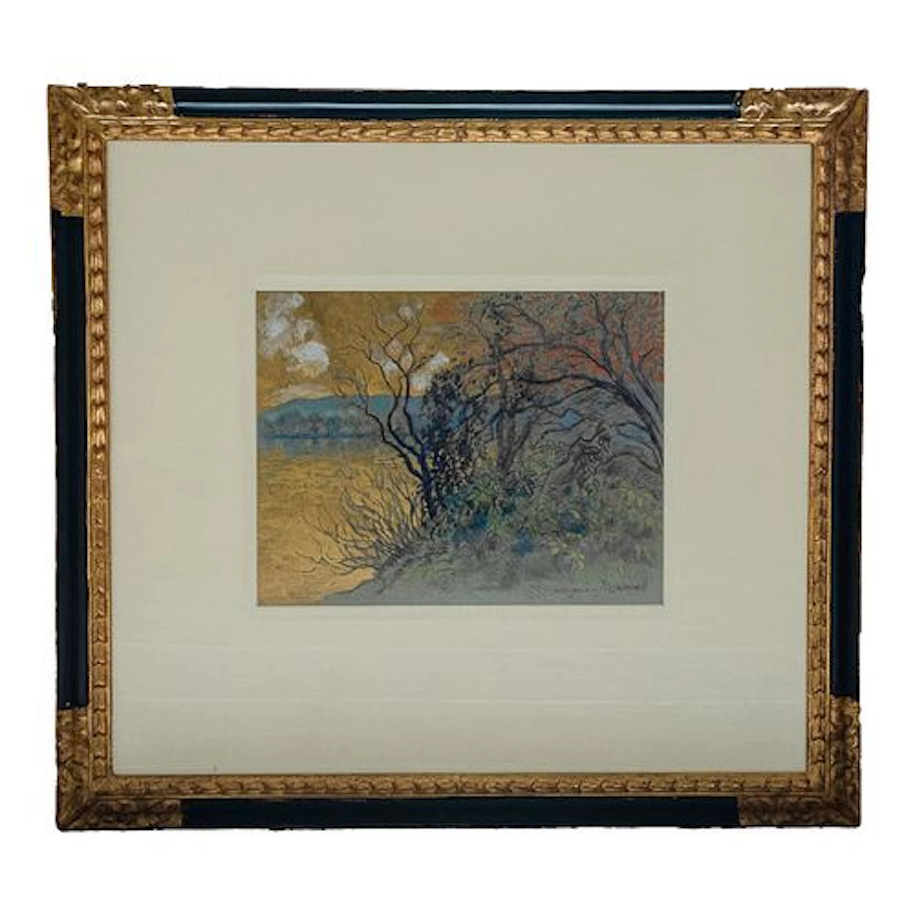 Mid 20th Century George Manzana Pissarro - Riverbank, Mixed Media