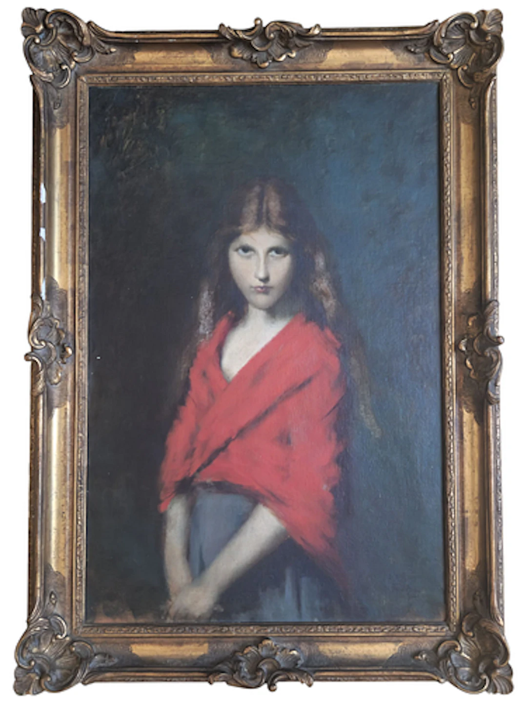 J. Dupont - Portrait of a Young Girl in a Red Shawl, Oil on Canvas