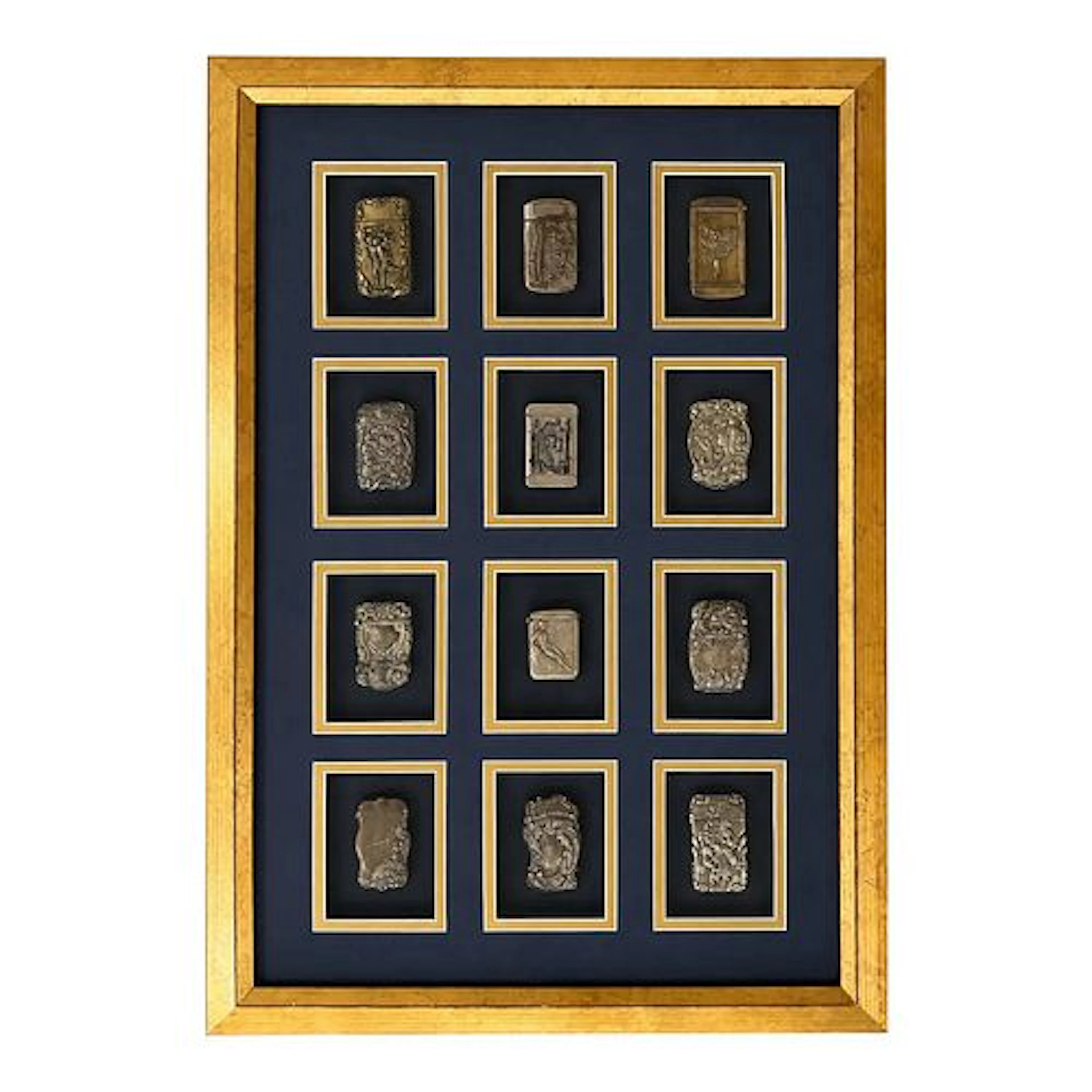 Framed Collection of Late 19th Twelve Antique and Vintage Match Safes