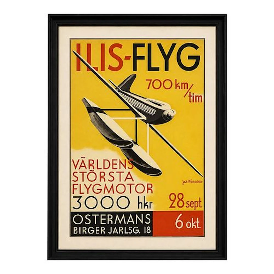 1950s Jerk Werkmaster Swedish Ilis-Flyg Aviation Poster Color Lithograph