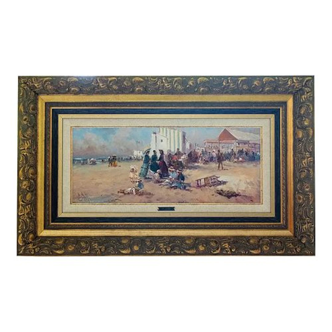 Late 20th Century Emilio Payes Carranza - Beach Promenade, Oil on Canvas