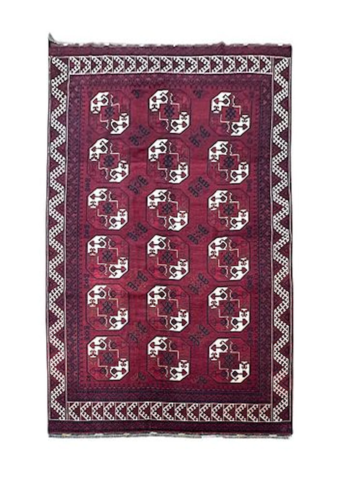 Vintage Afghan Elephant Foot Wool Rug 7'2" x 10'4"