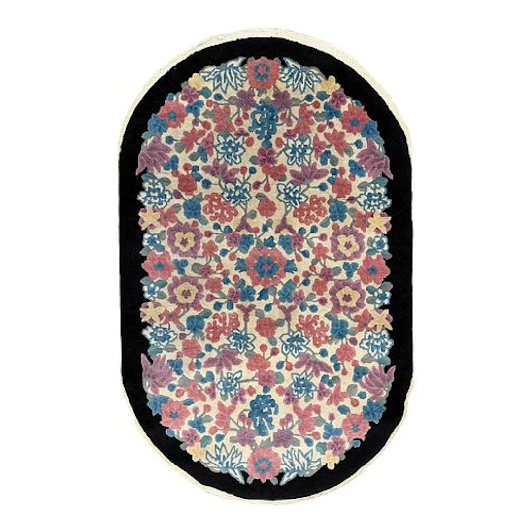 Mid-20th C Entury Chinese Art Deco Oval Rug 3'1" X 4'11"