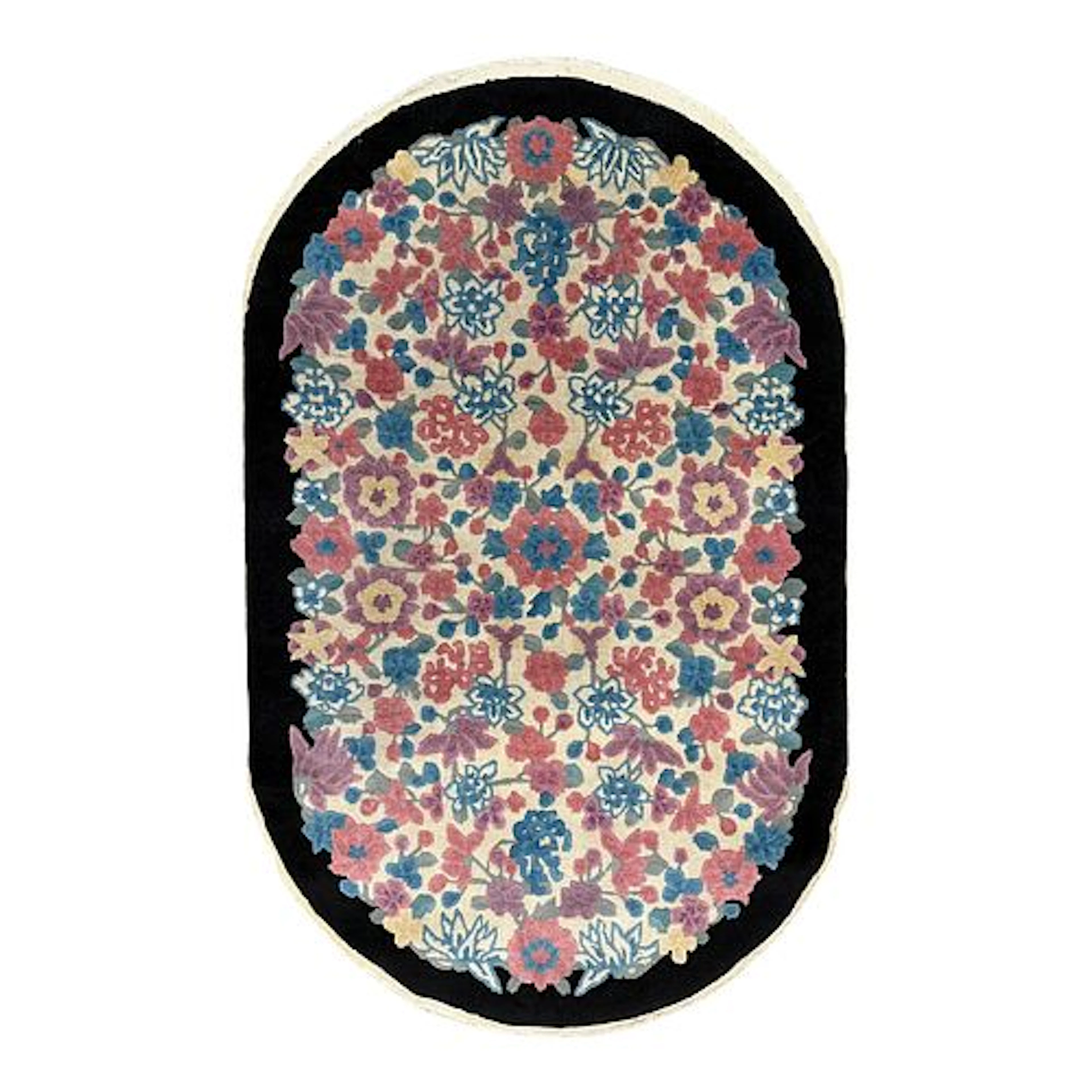 Mid-20th C Entury Chinese Art Deco Oval Rug 3'1" X 4'11"