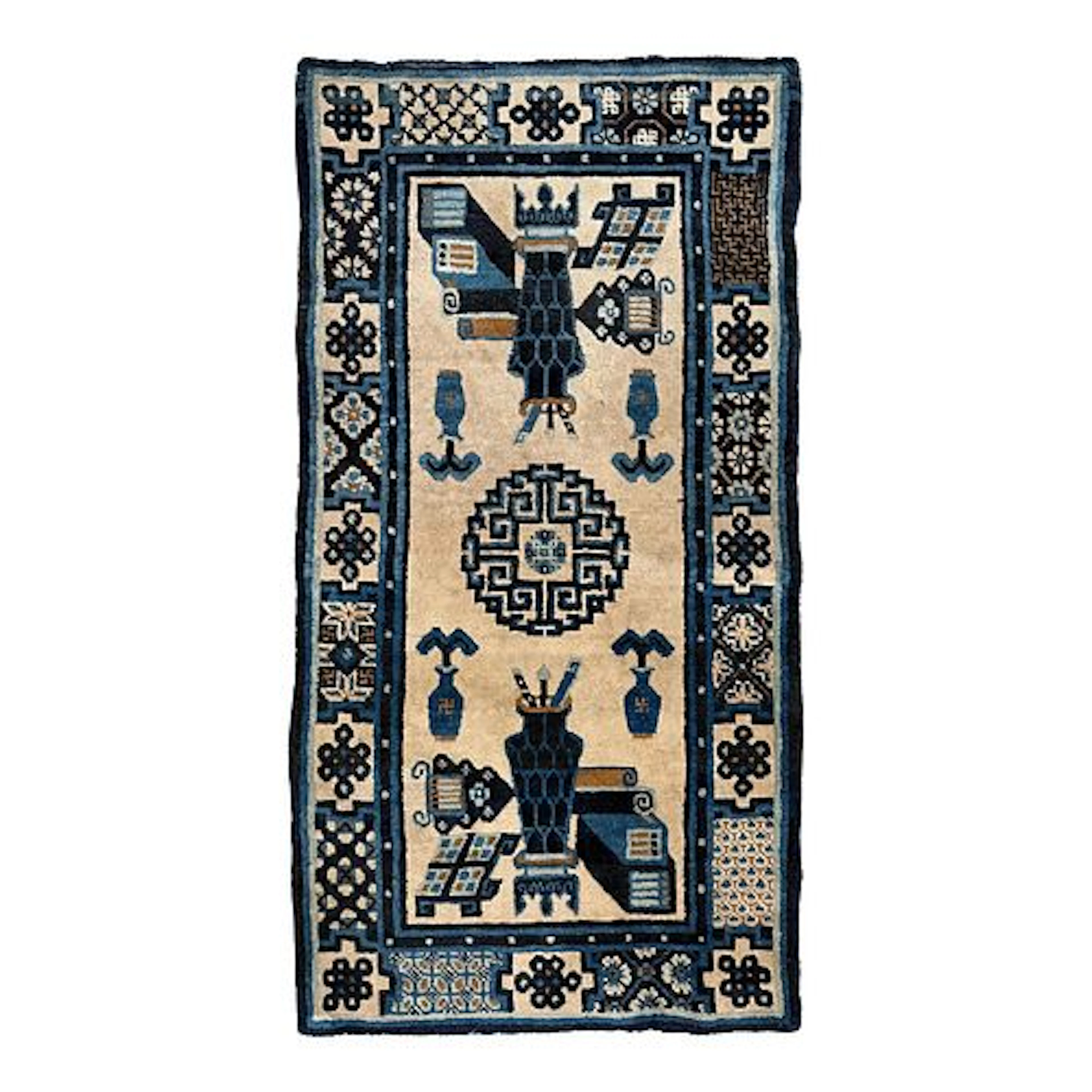Antique Chinese Peking Rug With Scholar Objects 2'3" X 4'3"