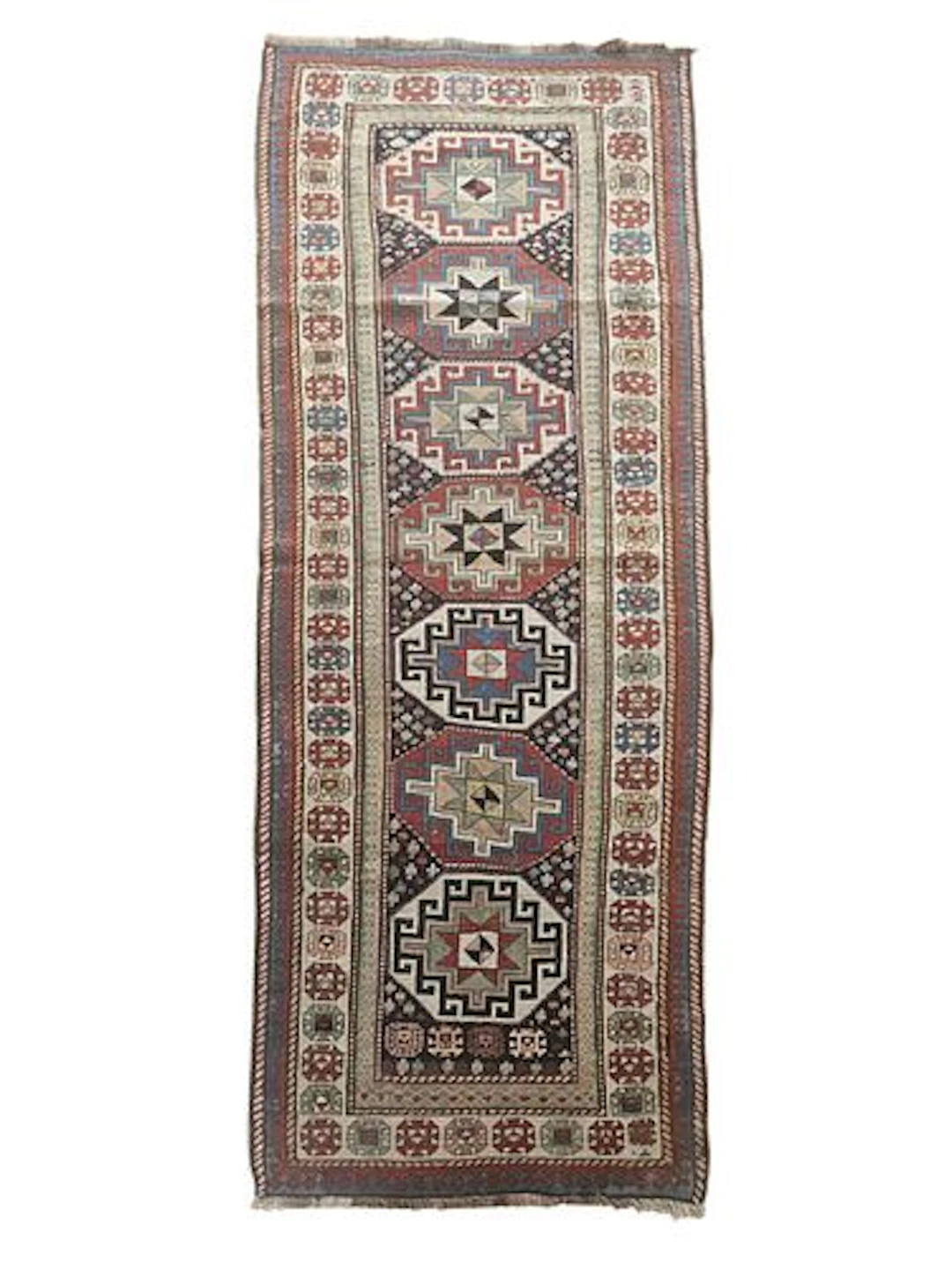 Antique Caucasian Kazak Runner Rug 3'5" x 8'9"