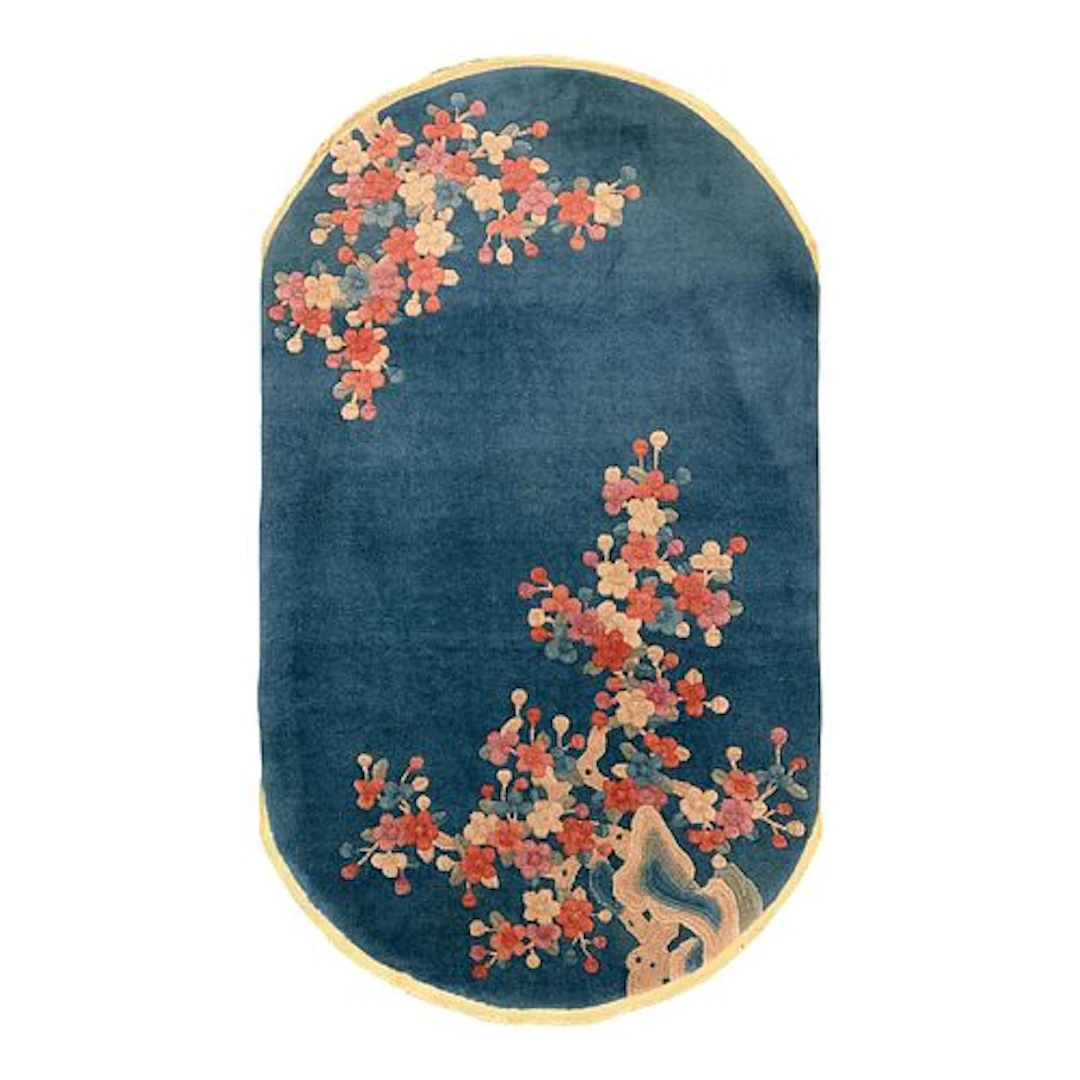 Mid-20th Century Chinese Art Deco Oval Rug 2'7" X 4'5"