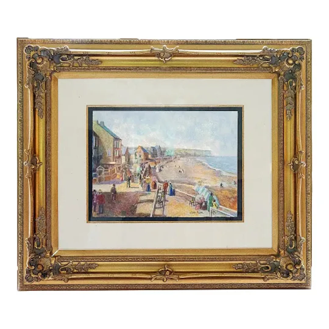 1930s Hugues Claude Pissarro - La Digue D'Arromaches, Pencil With Pastel