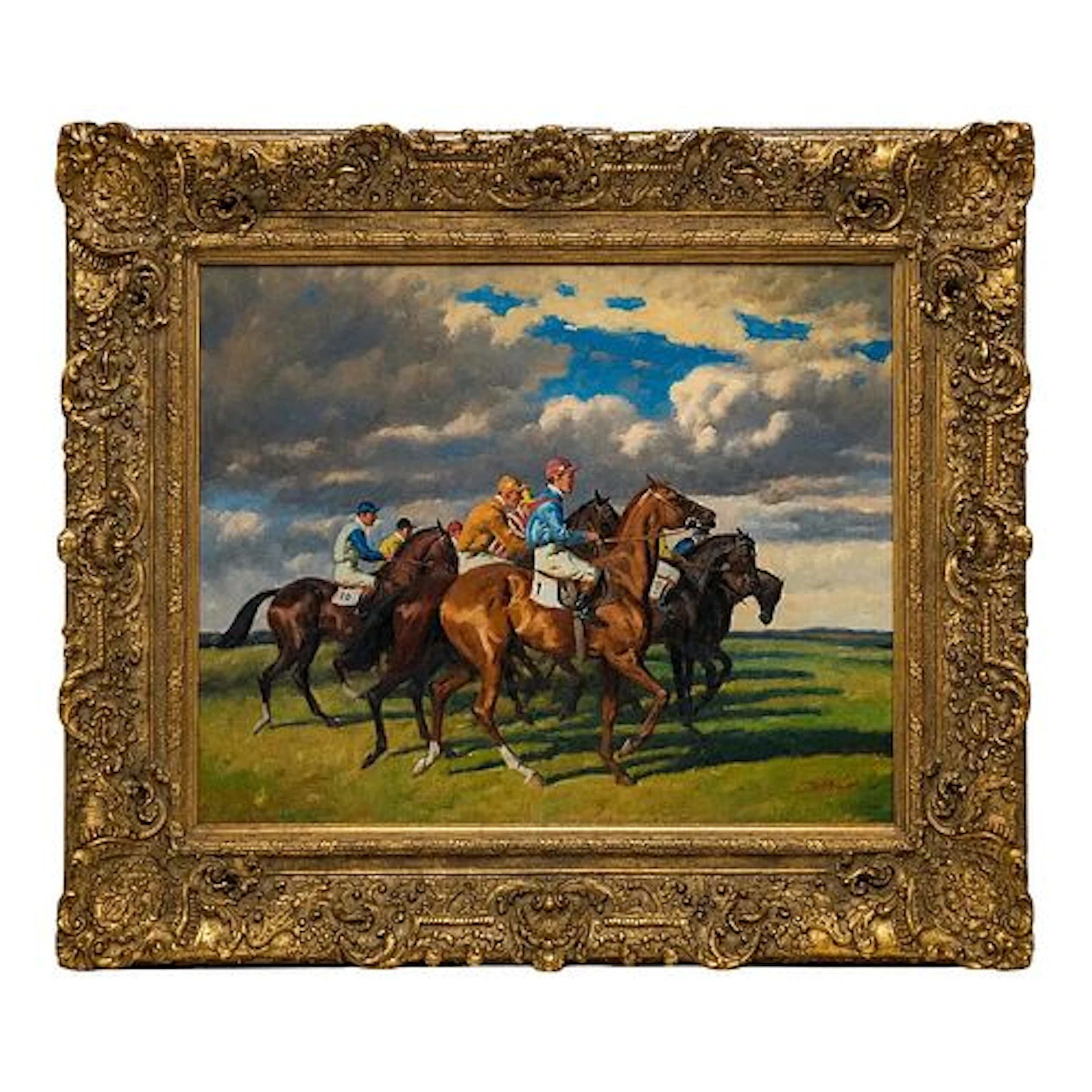 Mid-20th Century Salvator Domingo - Horse Racing Scene, Oil on Canvas