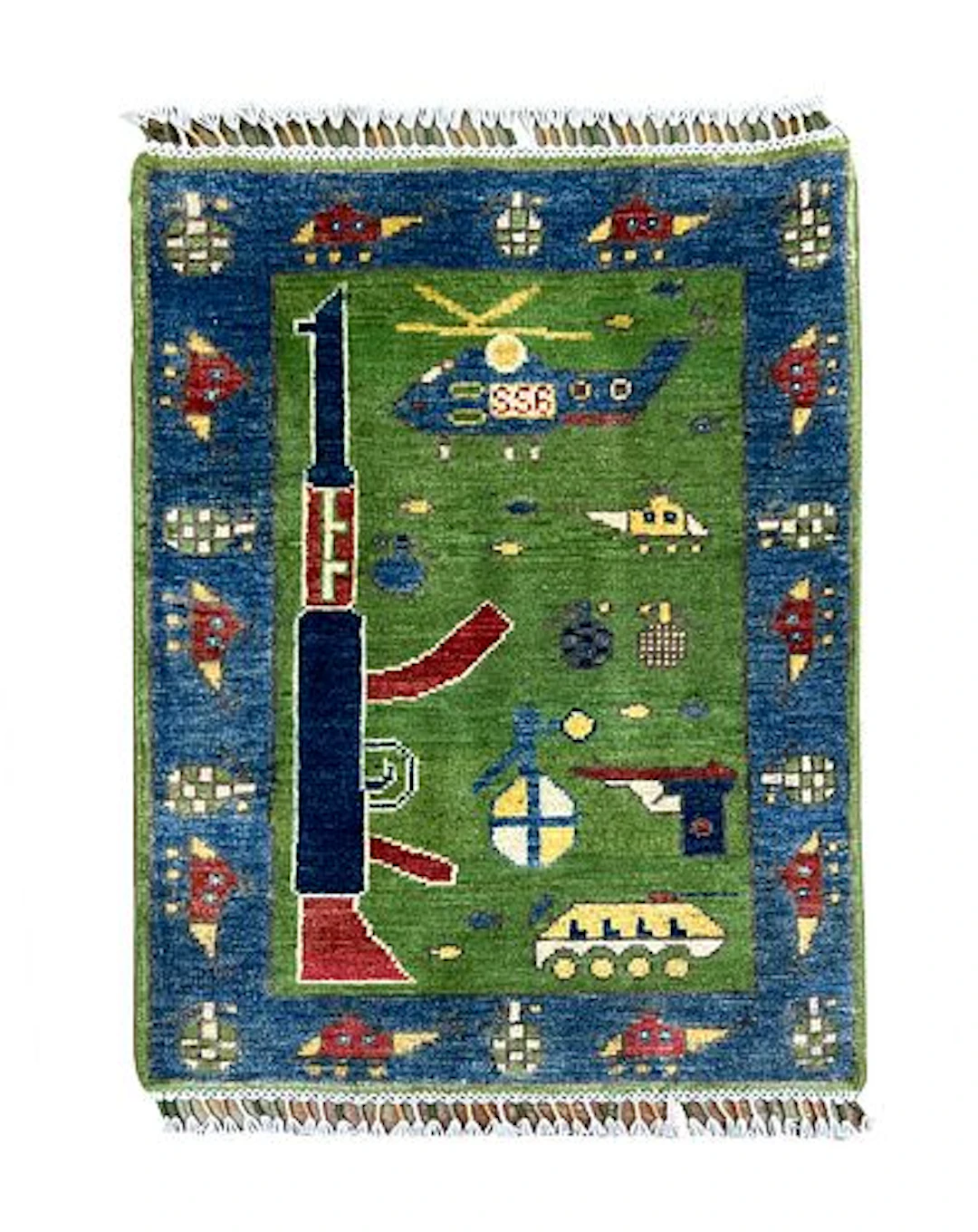 Afghan War Pictorial Wool Rug 2' x 2'11"