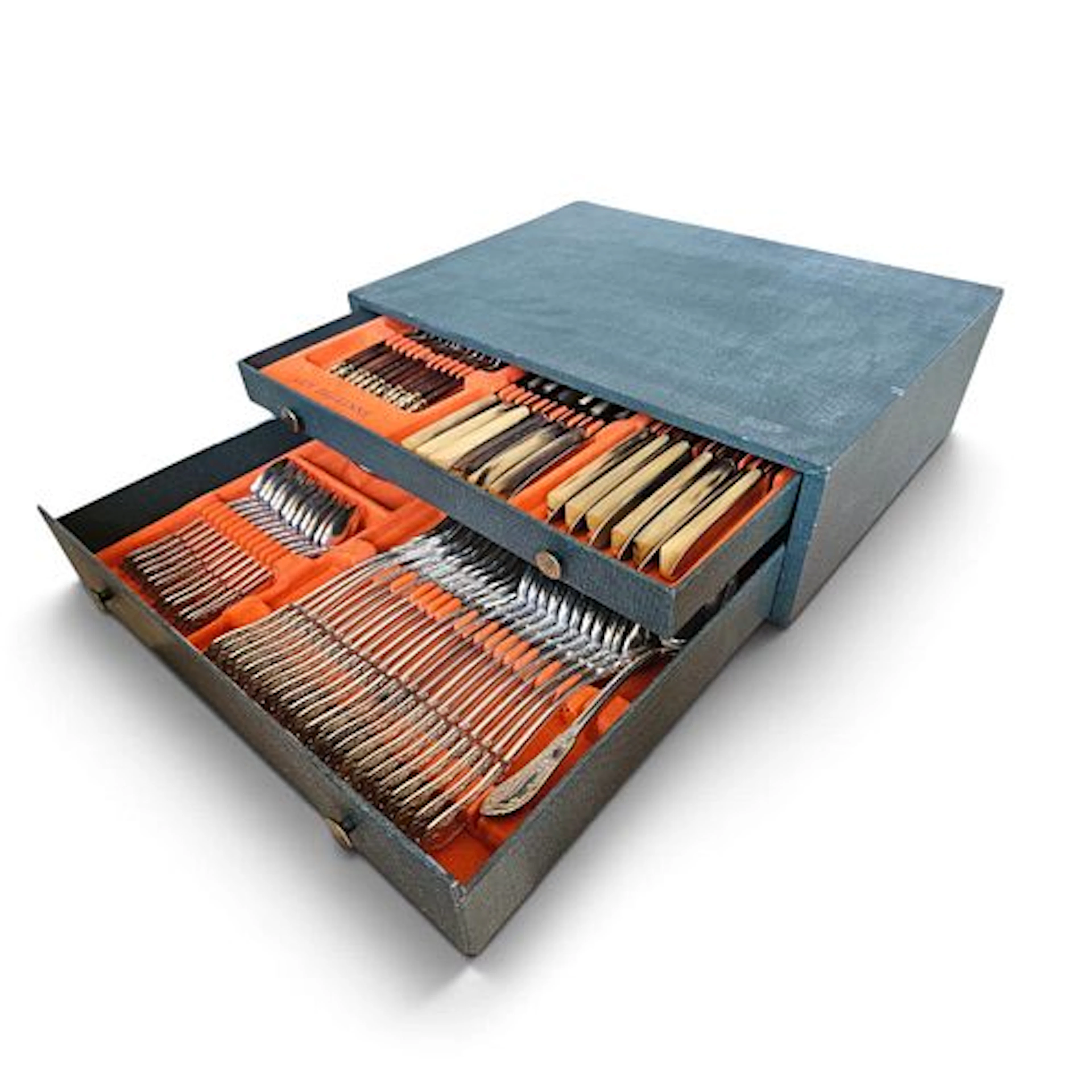 Large French Silver-Plated Flatware and Cutlery Service in Fitted