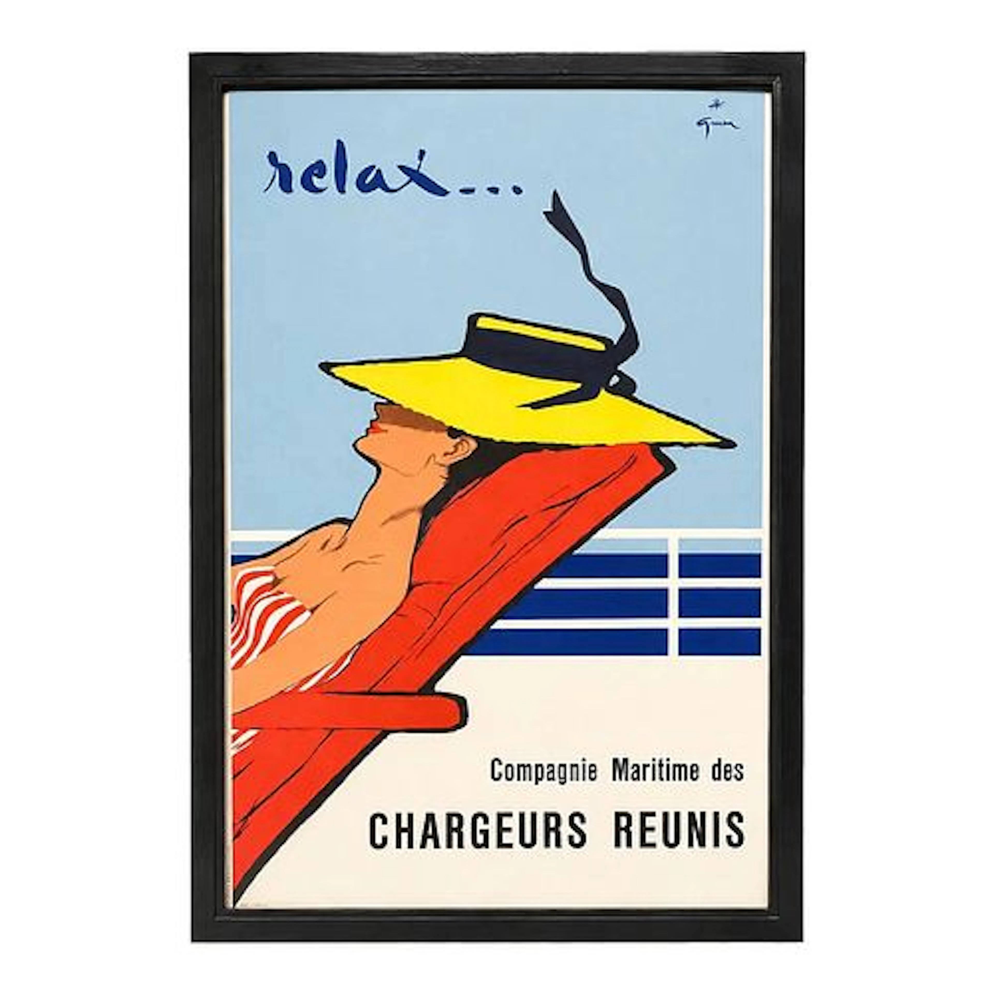 Mid 20th Century Rene Gruau - Relax..., Compagnie Maritime Des Chargeurs