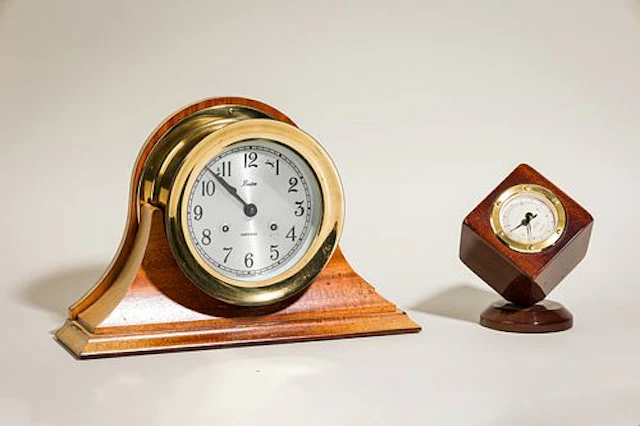 (2) tabletop nautical clocks/barometers