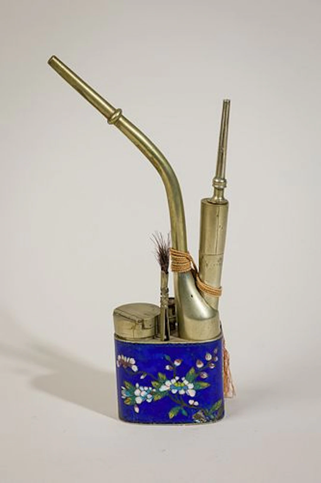 Chinese cloisonne opium pipe set