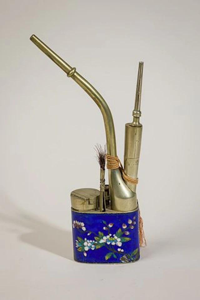 Chinese cloisonne opium pipe set
