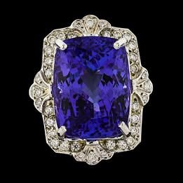 32.71 ct. Tanzanite & Diamond Ring set in 14K White Gold