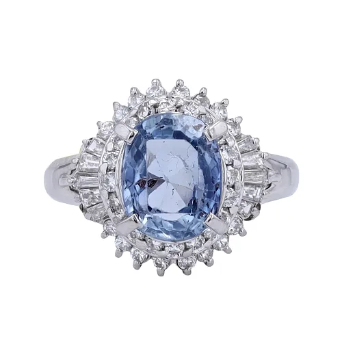 GIA 3.45 ct. Sri Lanka No Heat Sapphire & Diamond Fashion Ring Set in Platinum