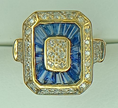 1.36 ct. Natural Blue Sapphire's & Diamonds Fashion Ring in 18k Yellow Gold