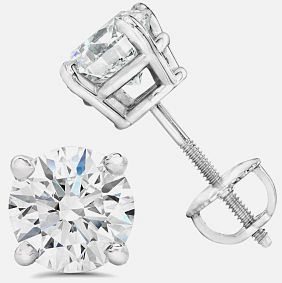 3.00 ct. Natural Round Diamonds Screw Back Earrings in 18K White Gold