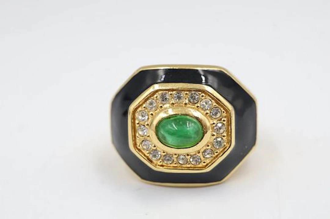 Dior Black Ename & Green Crystal Ring