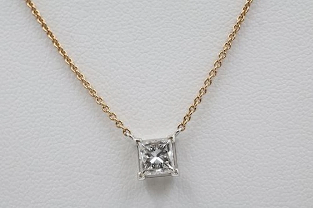 14k Necklace With 1.03 ct Princess Cut Pendant