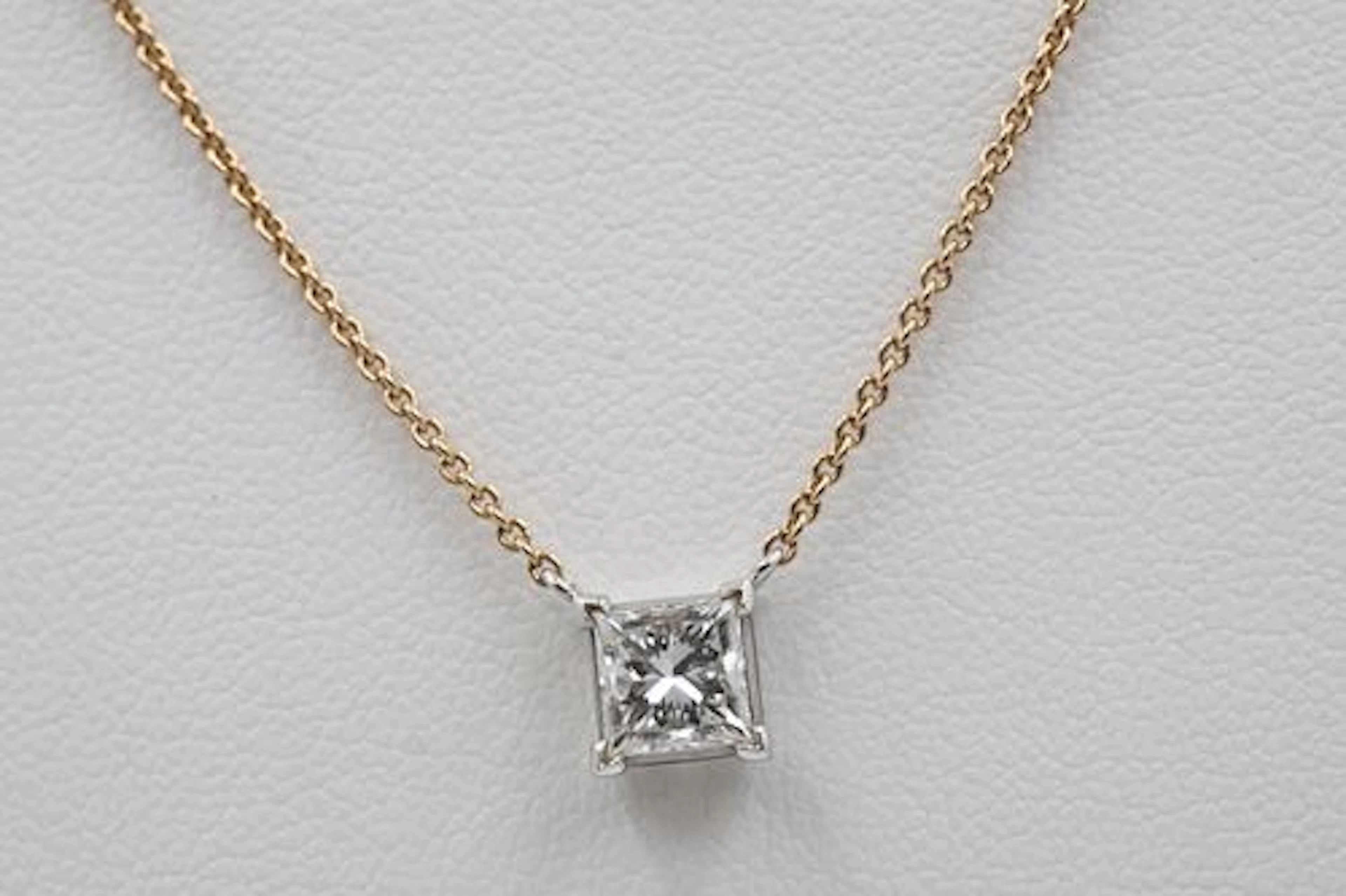 14k Necklace With 1.03 ct Princess Cut Pendant
