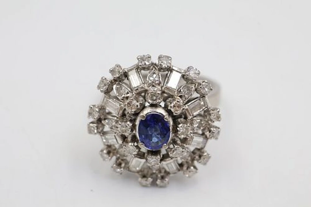 14K White Gold, Sapphire & Diamond Ring