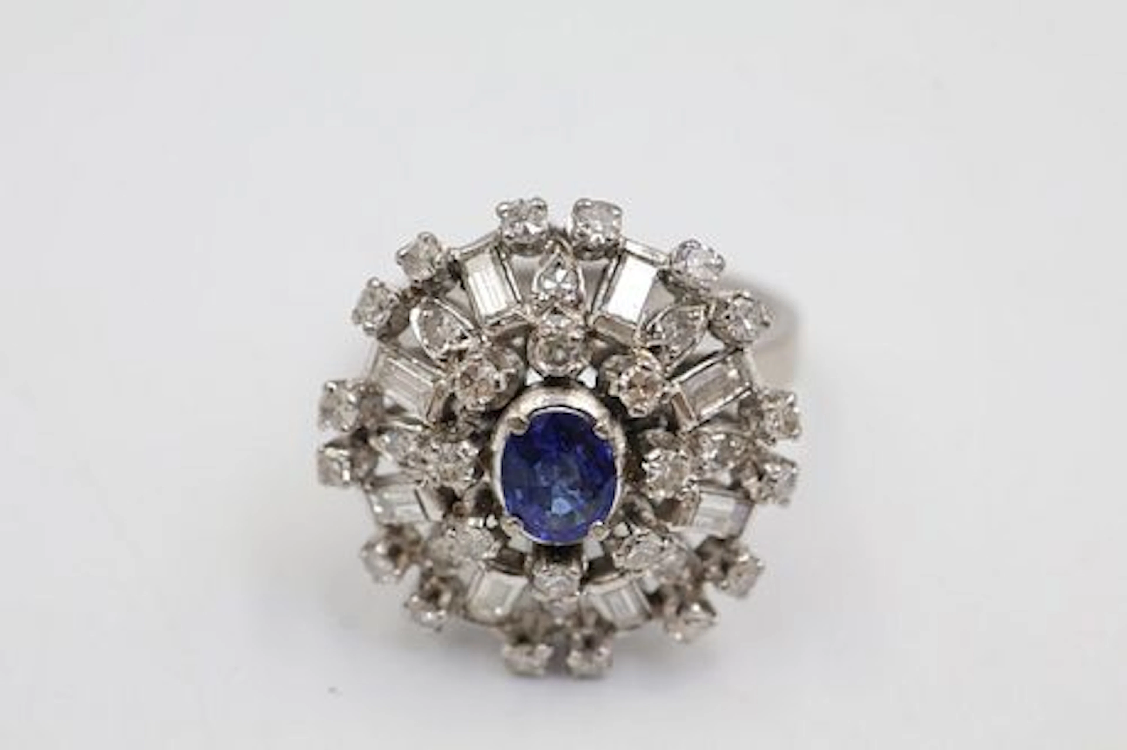 14K White Gold, Sapphire & Diamond Ring
