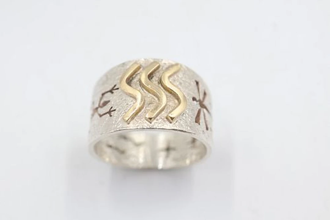 Zuni Sterling Silver & 14K Gold Squiggle Ring