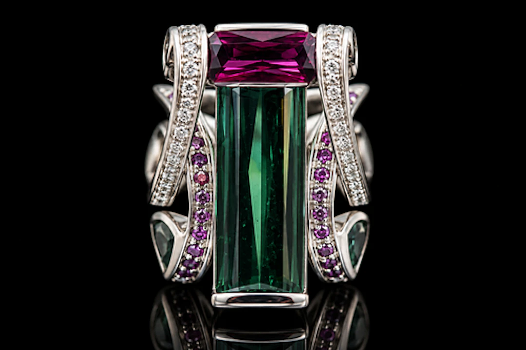 Custom Made Diamond, Rubelite & Tourmaline Ring