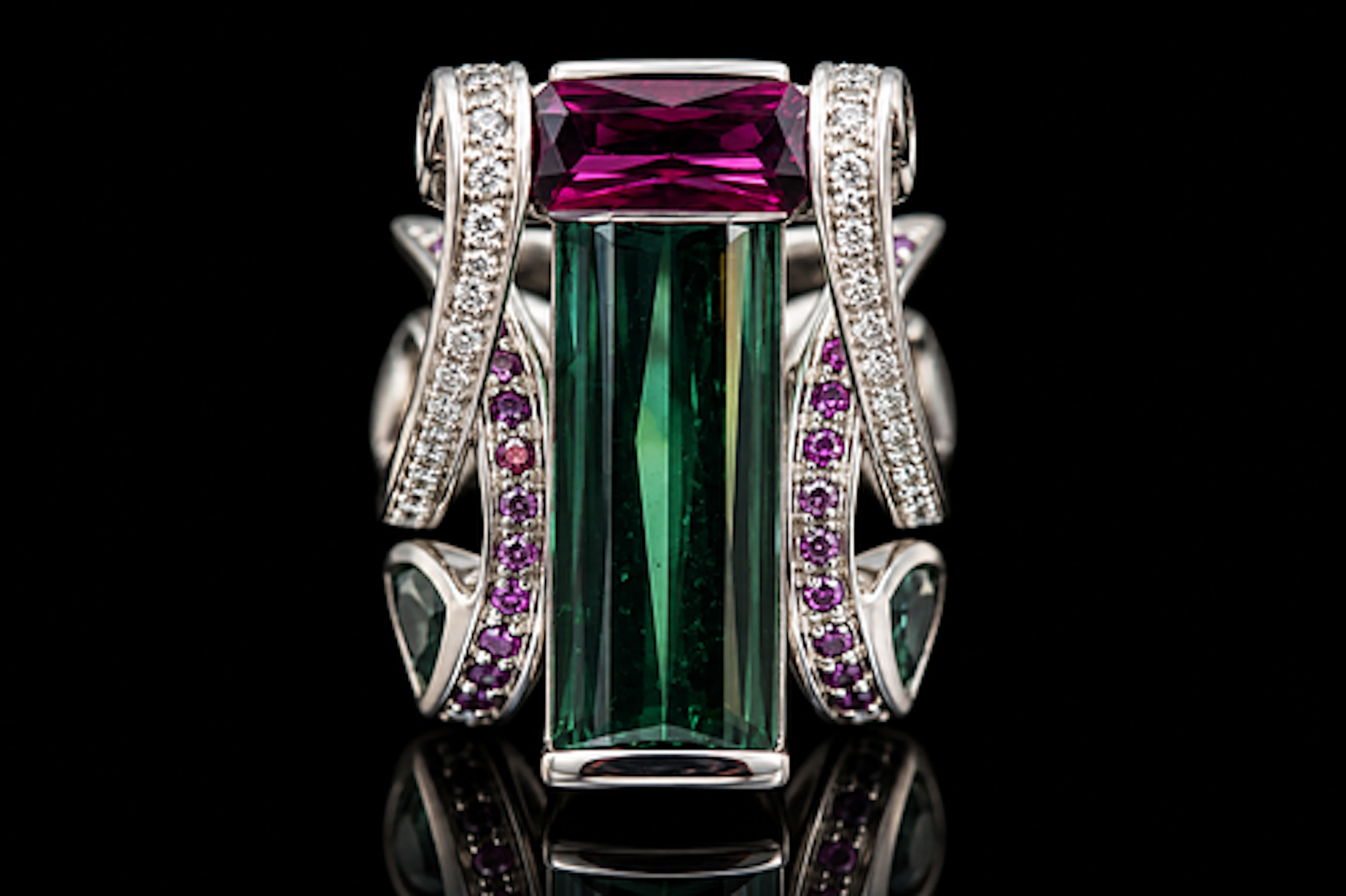 Custom Made Diamond, Rubelite & Tourmaline Ring