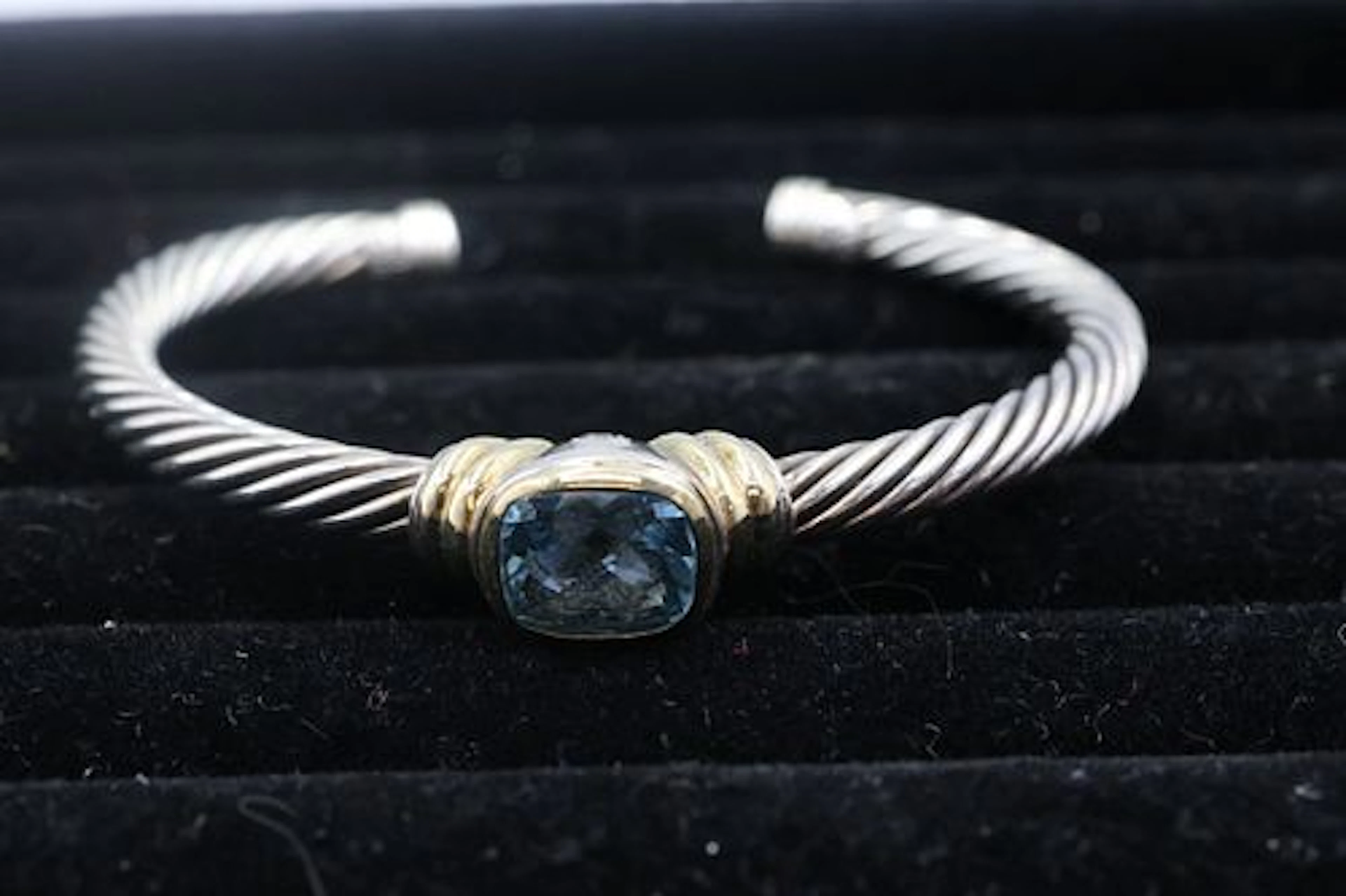 David Yurman Cable Cuff with Aquamarine 925/18k