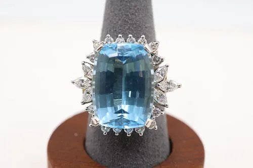 14K Gold, Diamond & Blue Topaz Ring