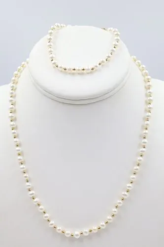 Pearl Bracelet & Necklace With 14k Beads & clasp