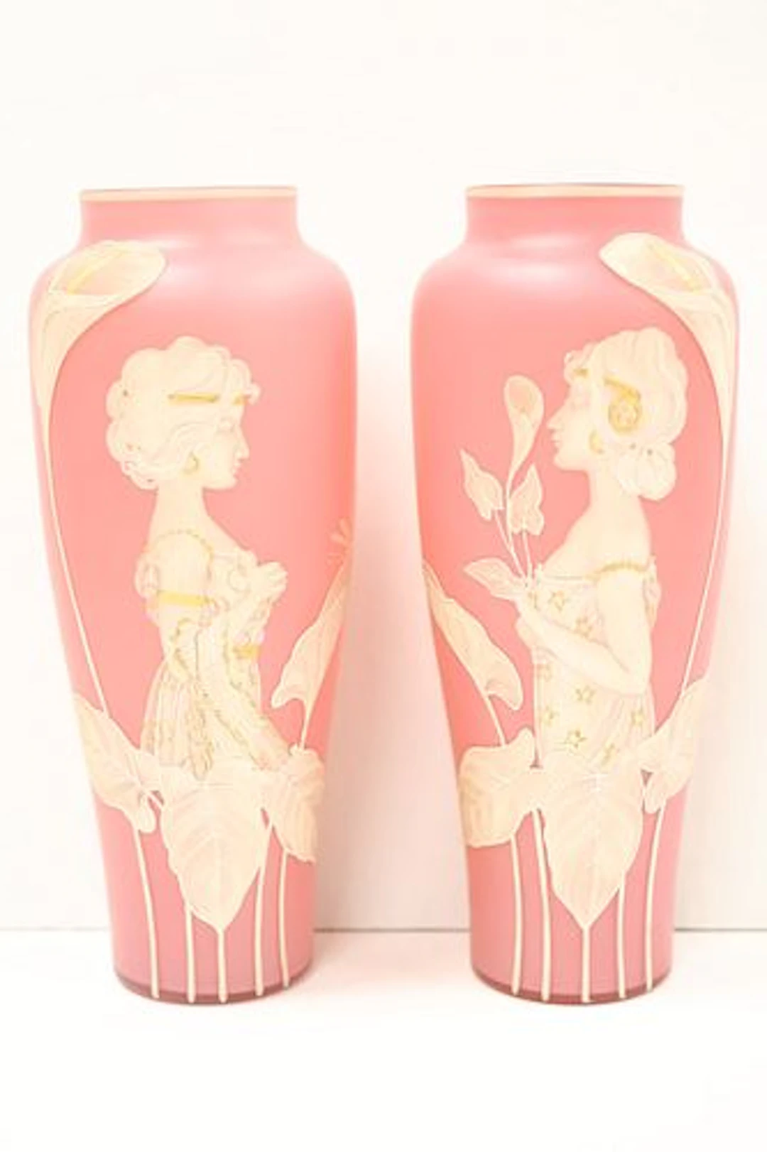 Pair of antique Art Nouveau cameo glass vases