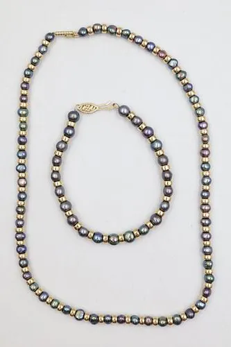 14k Gold & Pearl Necklace & Bracelet