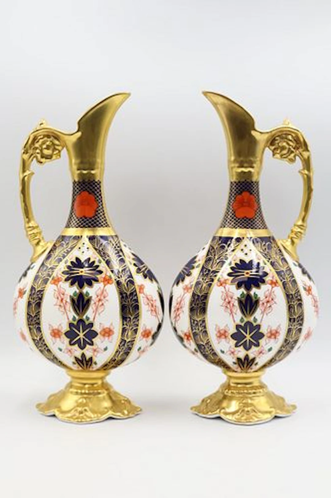 Pair of Royal Crown Derby Swan Neck Ewers