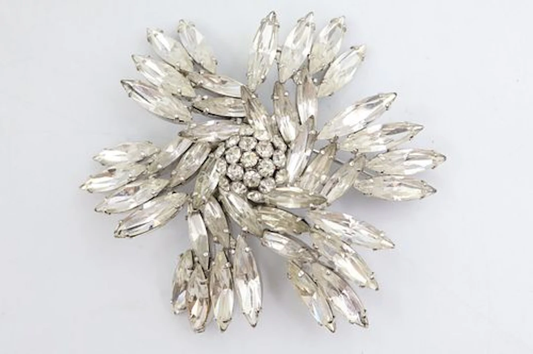 Sherman Clear Crystal Floral Brooch